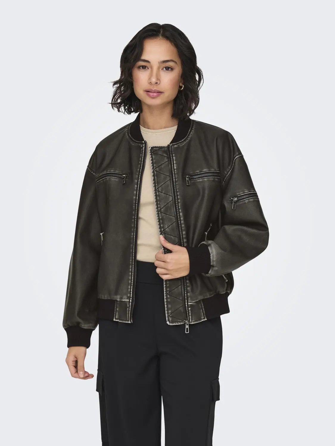 15319095 ONLHALLI FAUX LEATH OVERSIZE BOMBER NERO ONLY