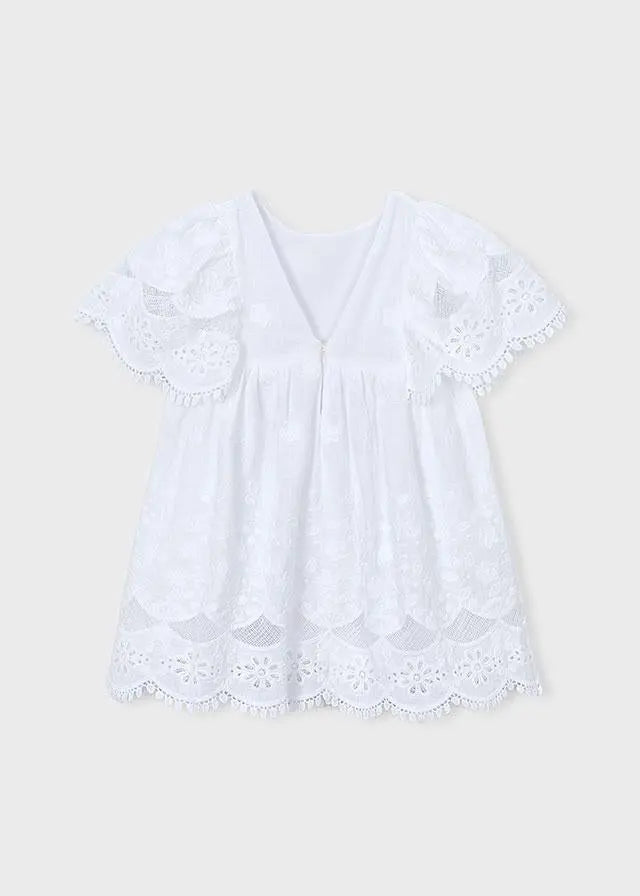 3923 VESTITO COTONE RICAMO BIANCO MAYORAL