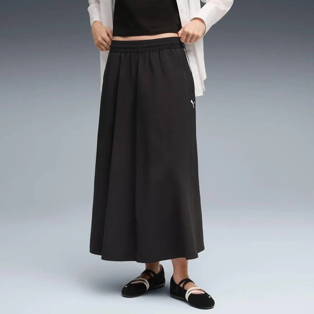 633438 T7 WOVEN MIDI SKIRT NERO PUMA