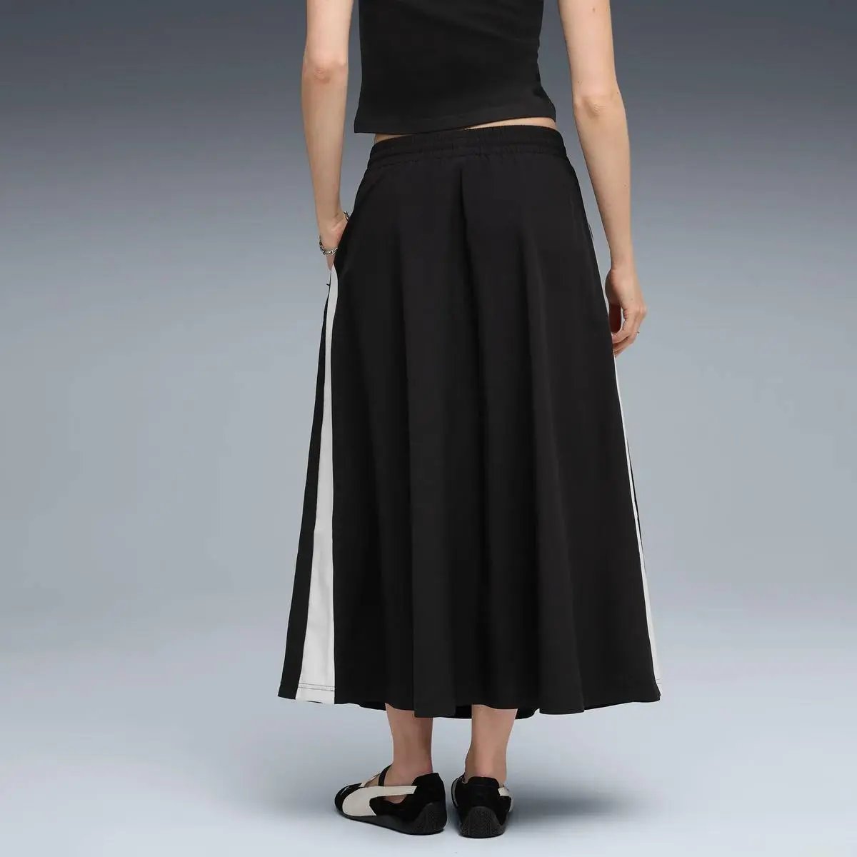 633438 T7 WOVEN MIDI SKIRT NERO PUMA