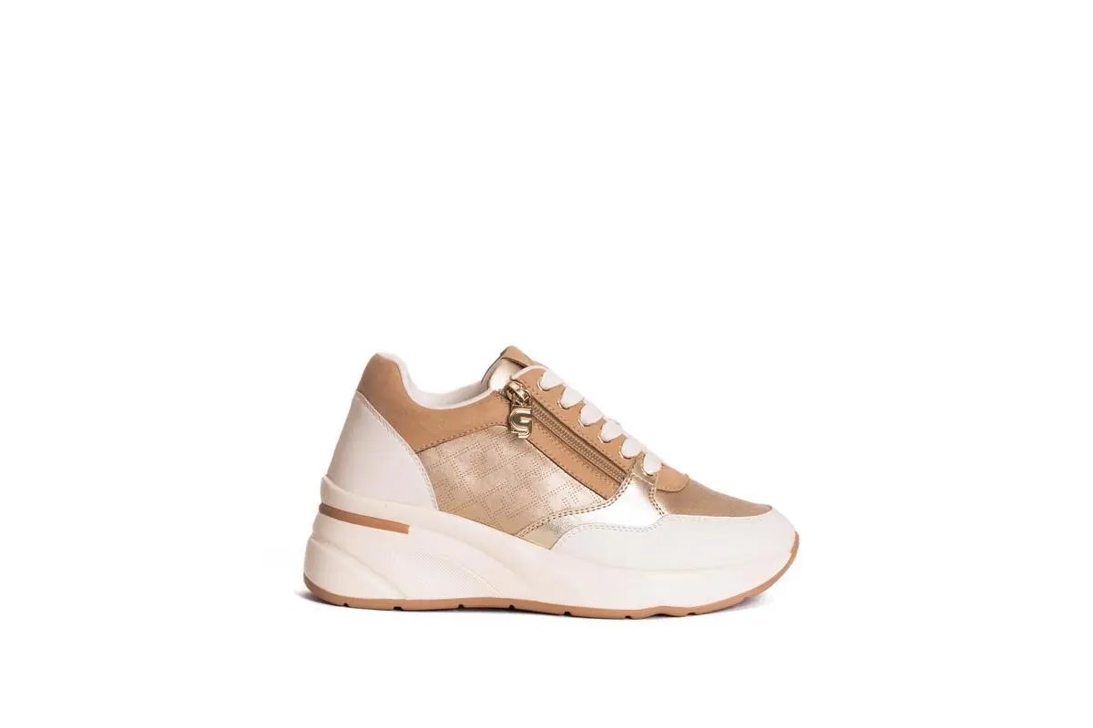 GB925 SNEAKERS CON ZEPPA E ZIP LATERALE CAMEL GOLD&GOLD