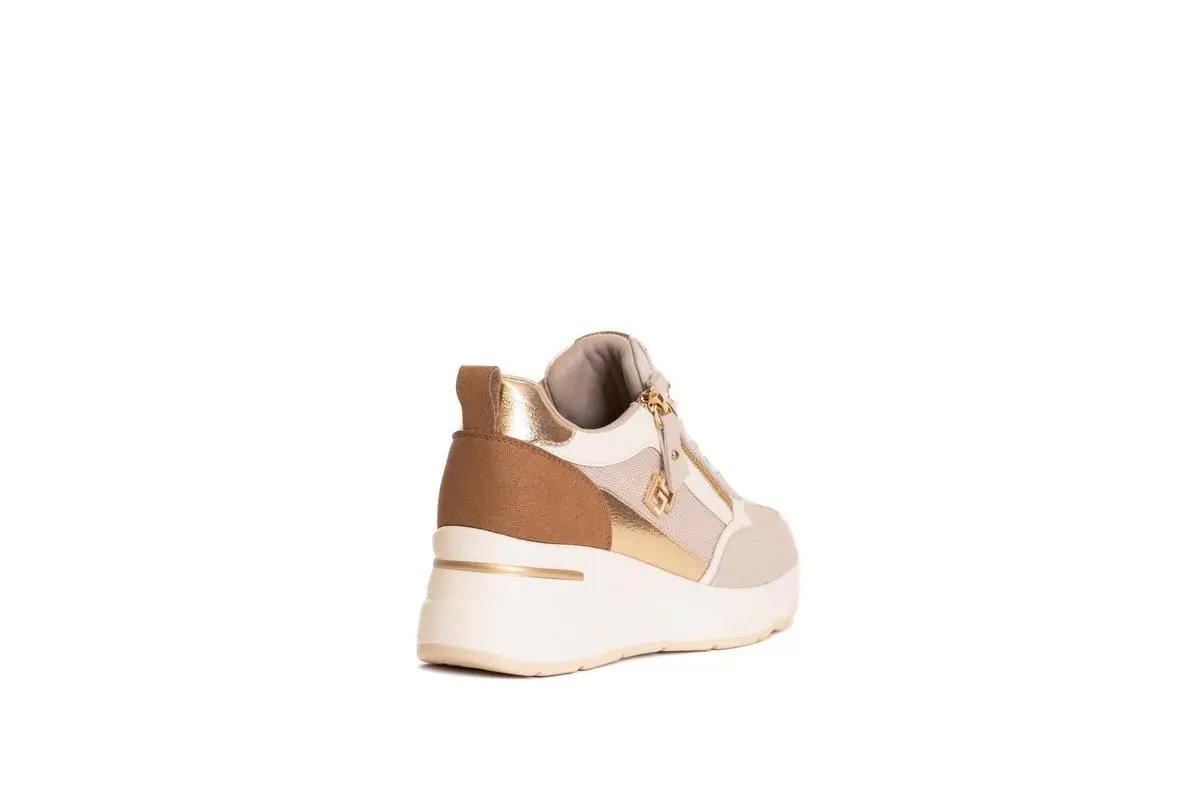 GB935 SNEAKERS CON DETTAGLI IN TESSUTO BEIGE GOLD&GOLD