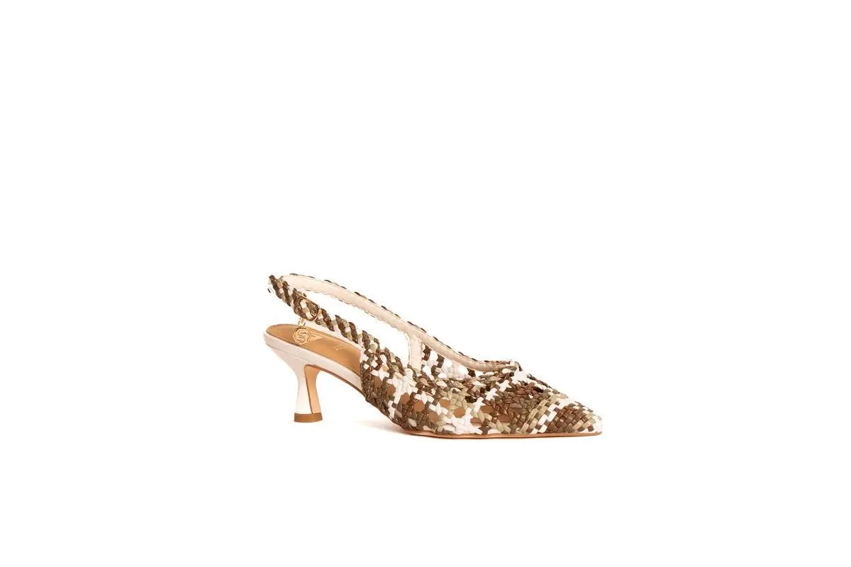 GD246 SLINGBACK INTRECCIATA CAFFE' GOLD&GOLD