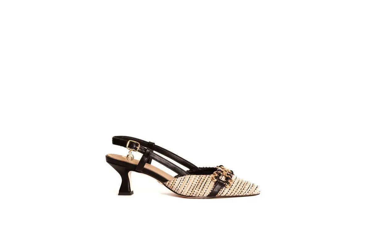 GK203 SLINGBACK CON ACCESSORI NERO GOLD&GOLD