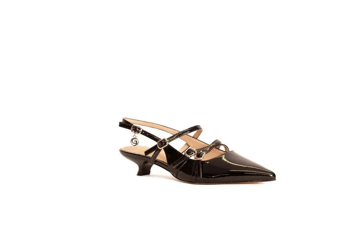 GO18 SLINGBACK TRIPLO CINTURINO NERO GOLD&GOLD
