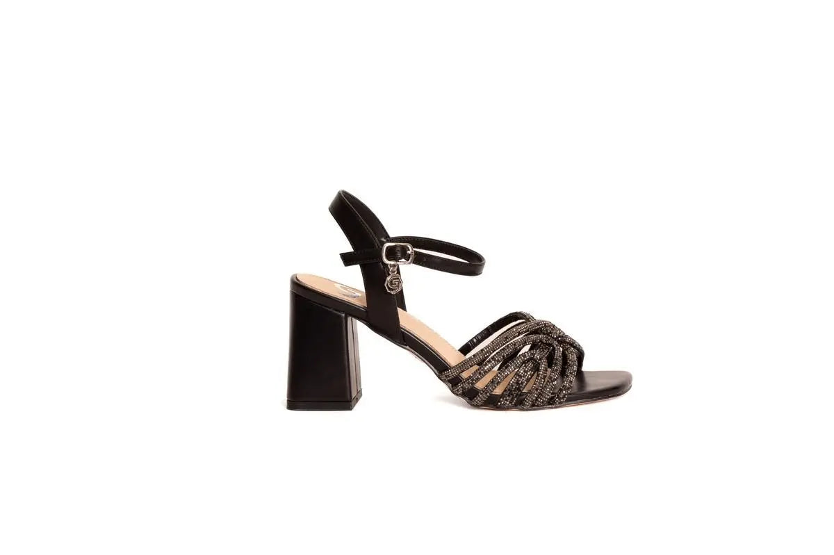 GV35 SANDALO CON TACCO E BRILLANTINI NERO GOLD&GOLD