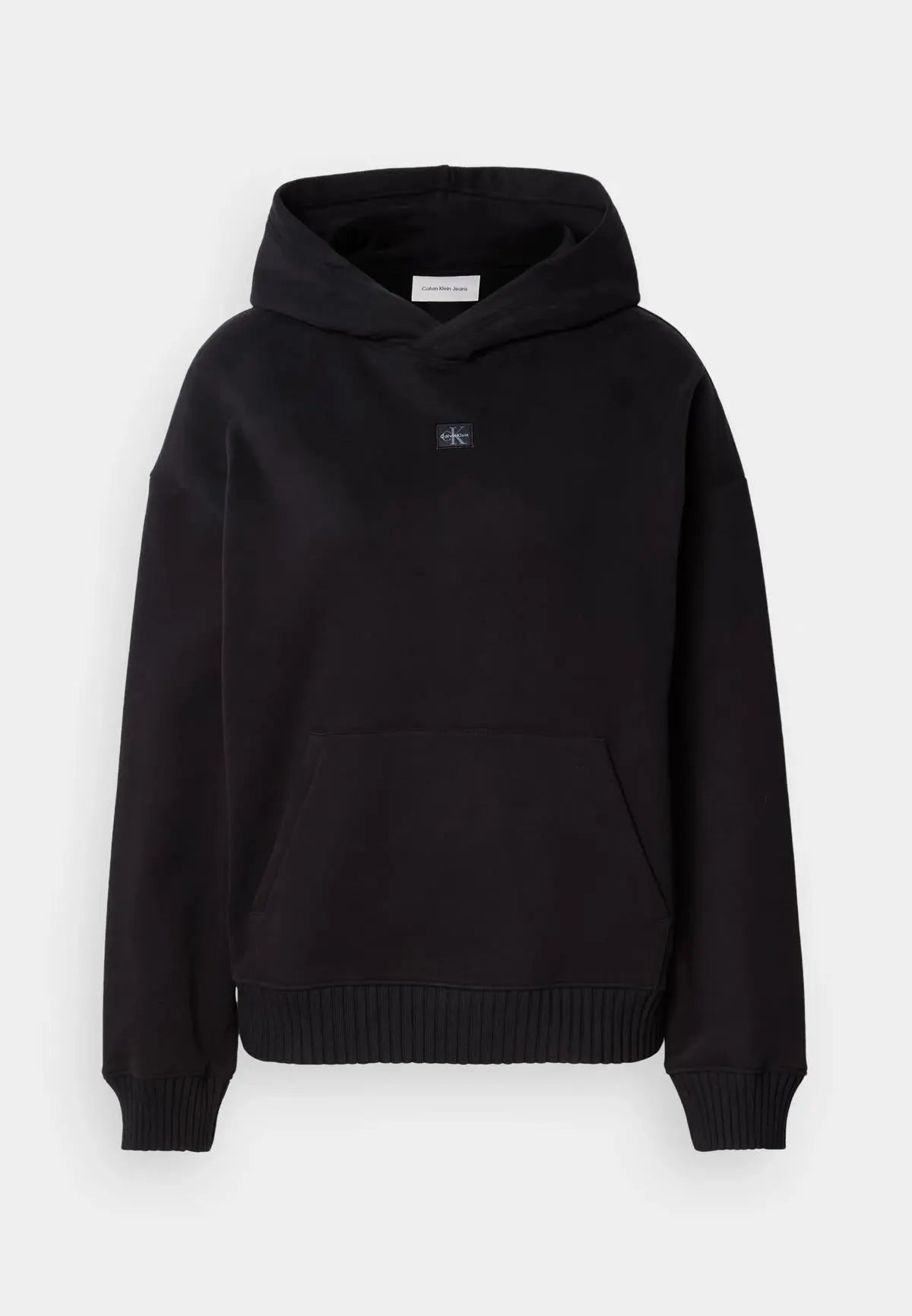 LV047D232G WOVEN LABEL PEACHED HOODIE NERO CALVIN KLEIN