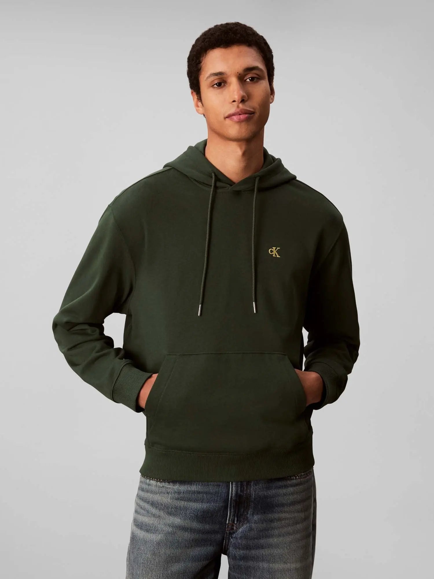 LV04RC297G LS EU 350TERRY HOODIE VERDE SCURO CALVIN KLEIN