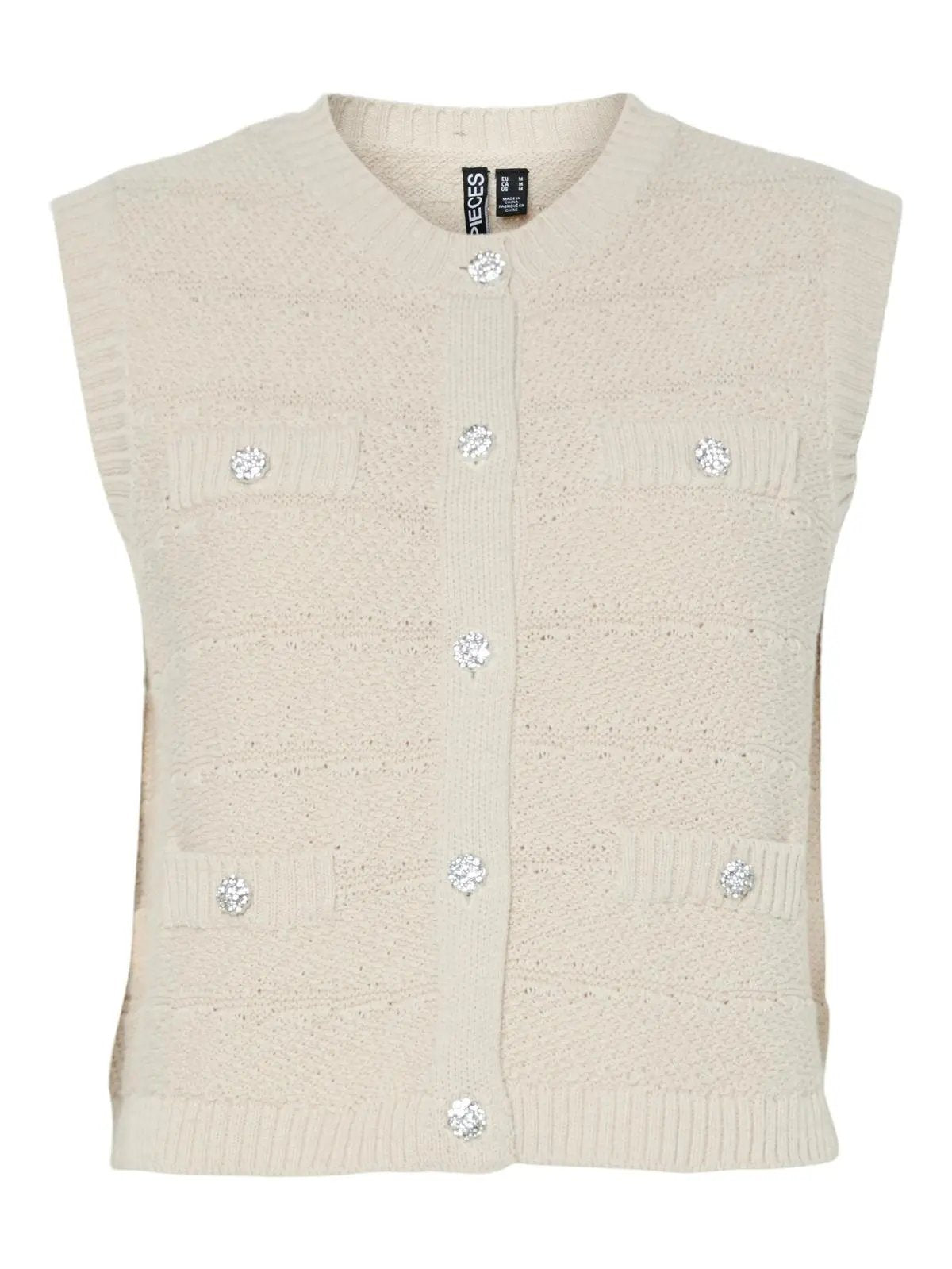 17159479 PCJENA SL O-NECK KNIT VEST BEIGE PIECES