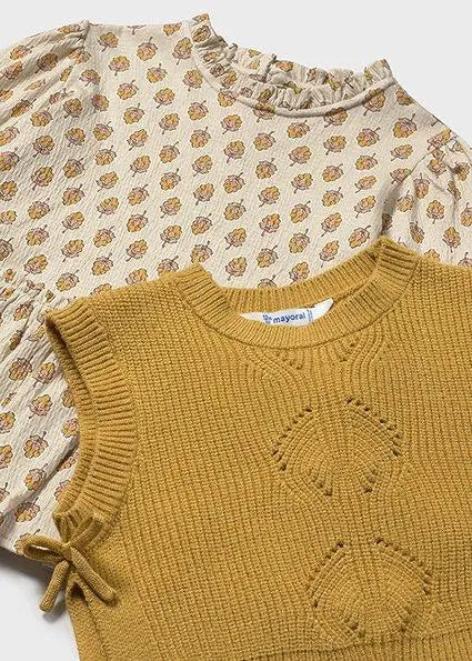 2913 VESTITO CON GILET TRICOT MIELE MAYORAL