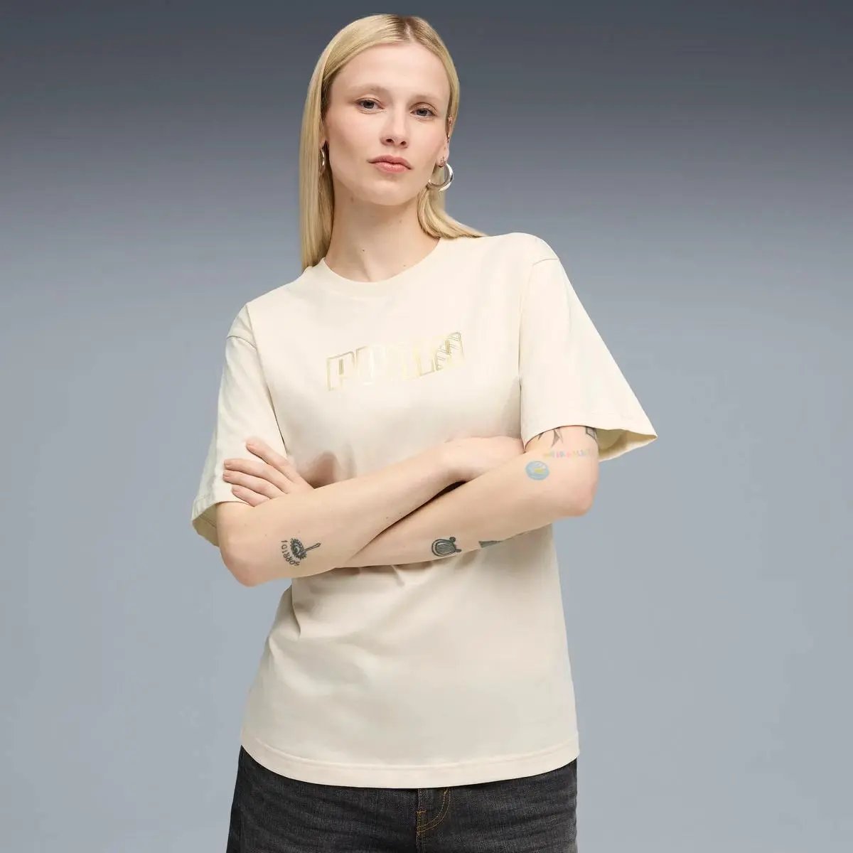 634459 MAXIMAL METALLIC RELAXED TEE BEIGE PUMA