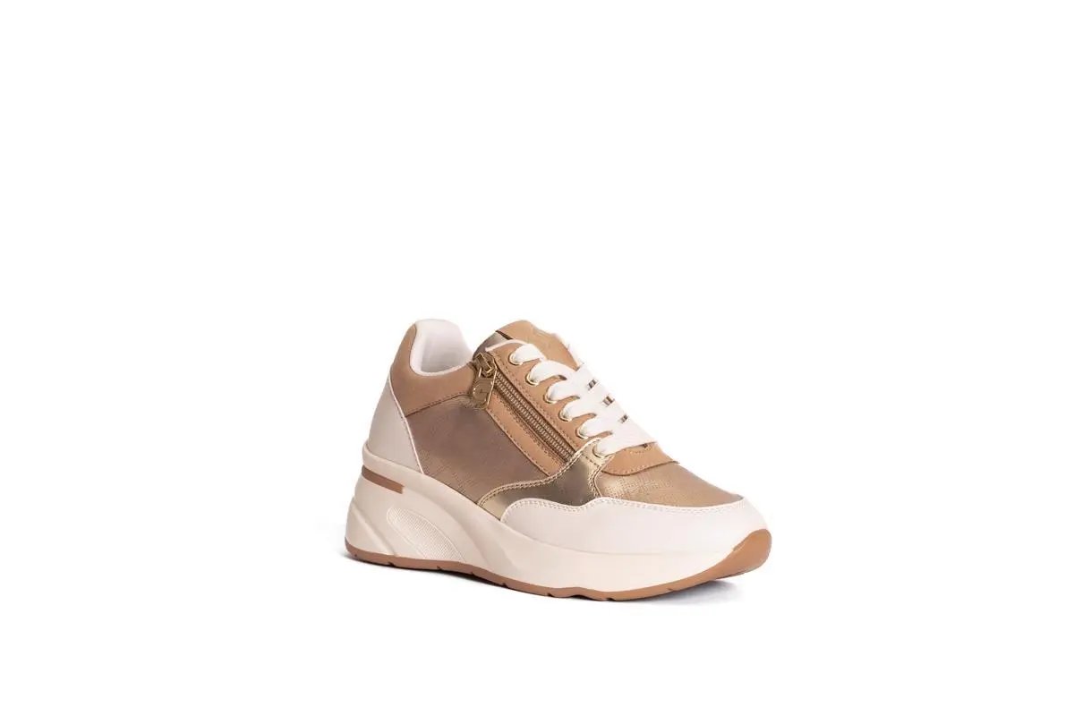 GB925 SNEAKERS CON ZEPPA E ZIP LATERALE CAMEL GOLD&GOLD