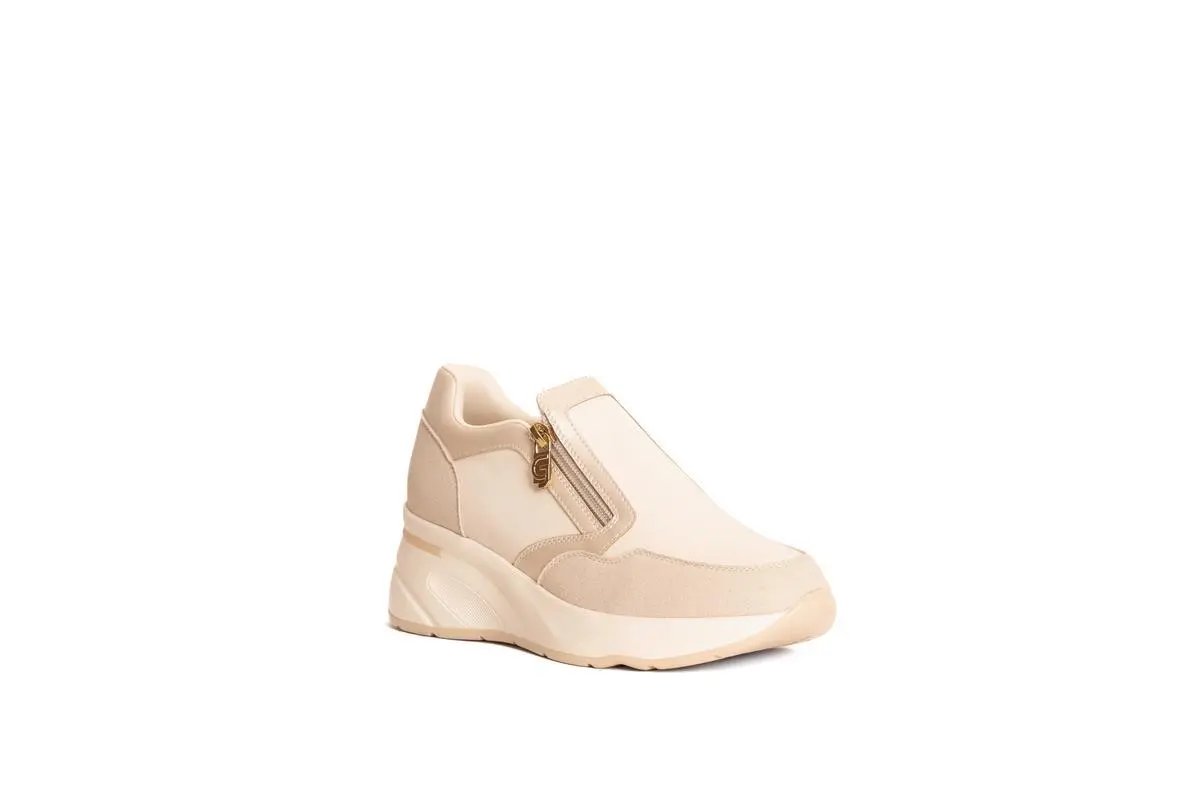 GB926 SNEAKERS SLIP-ON CON ZIP LATERALI BEIGE GOLD&GOLD