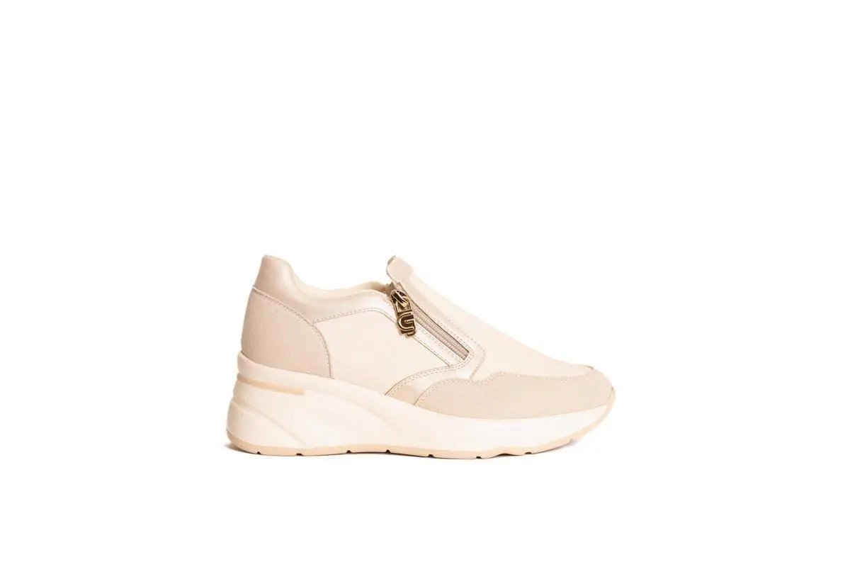 GB926 SNEAKERS SLIP-ON CON ZIP LATERALI BEIGE GOLD&GOLD
