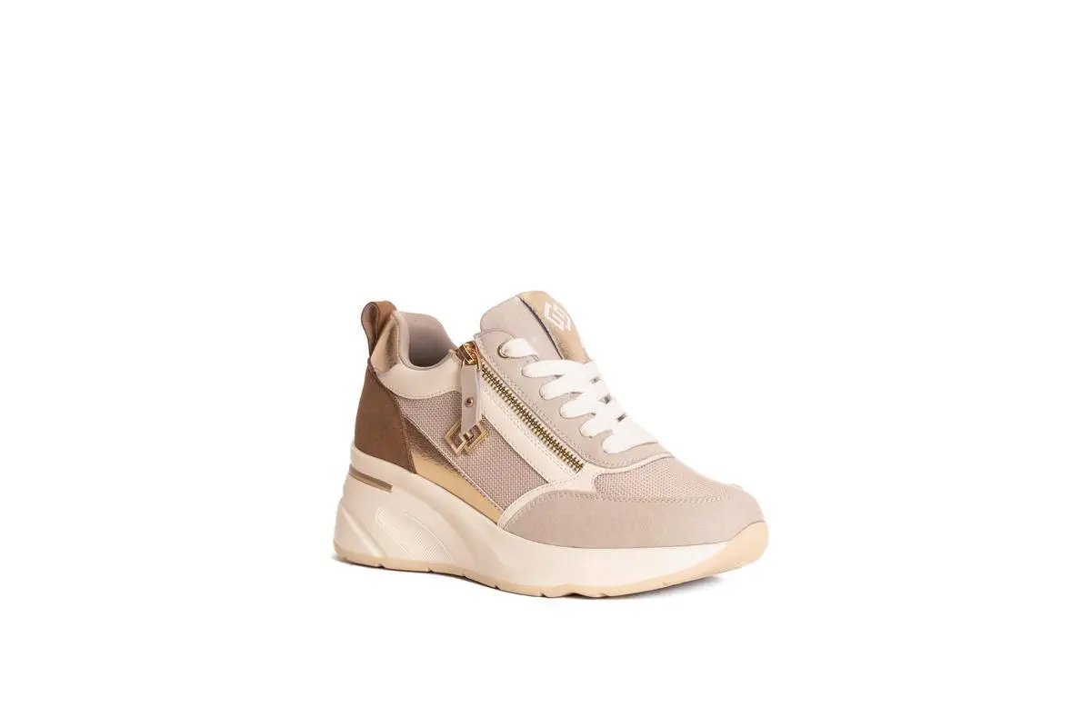 GB935 SNEAKERS CON DETTAGLI IN TESSUTO BEIGE GOLD&GOLD