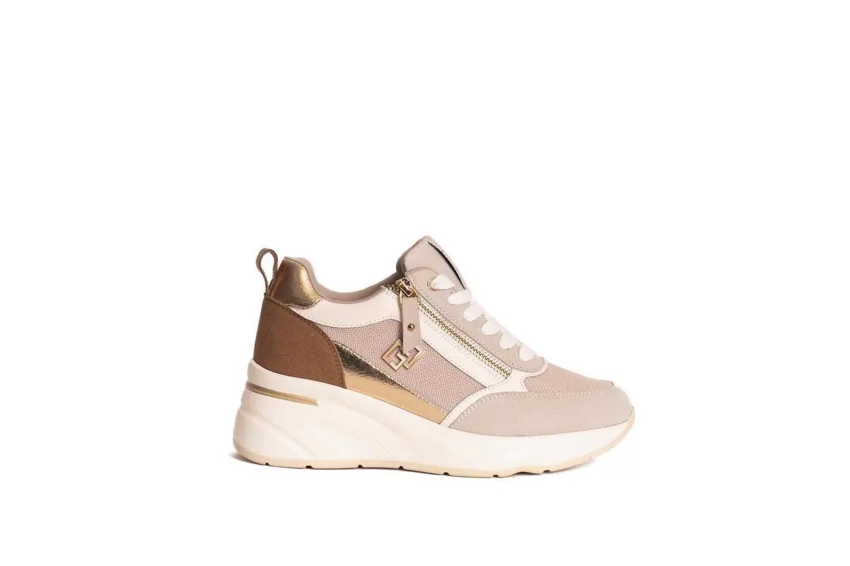GB935 SNEAKERS CON DETTAGLI IN TESSUTO BEIGE GOLD&GOLD