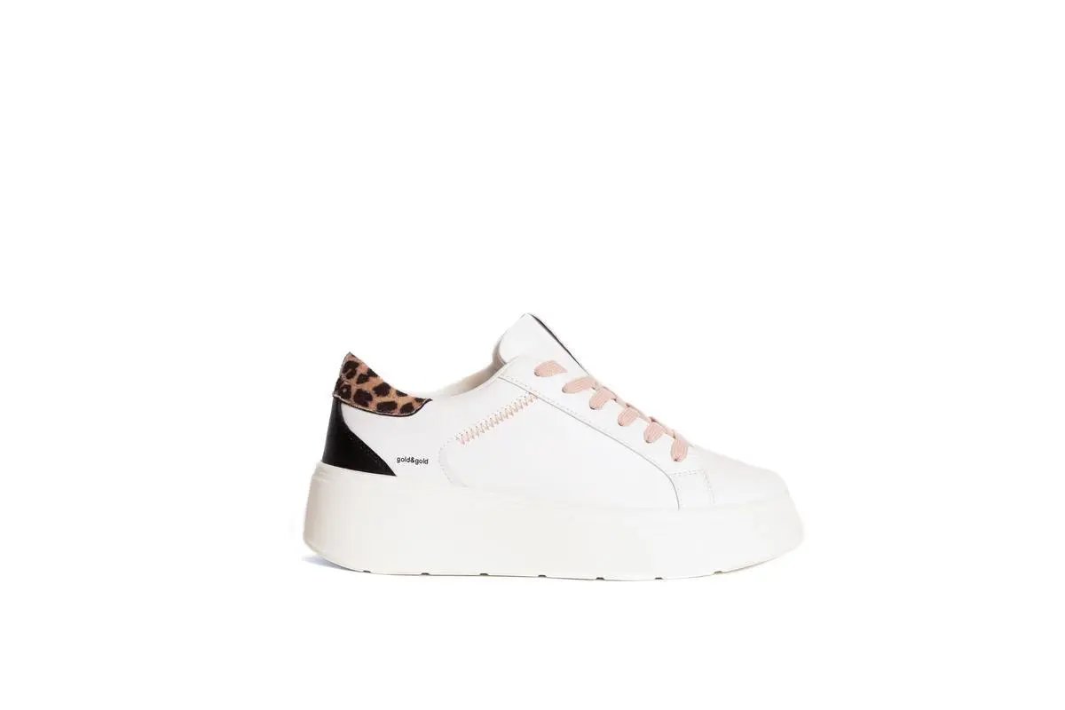 GB948 SNEAKERS CON DETTAGLIO ANIMALIER BIANCO GOLD&GOLD