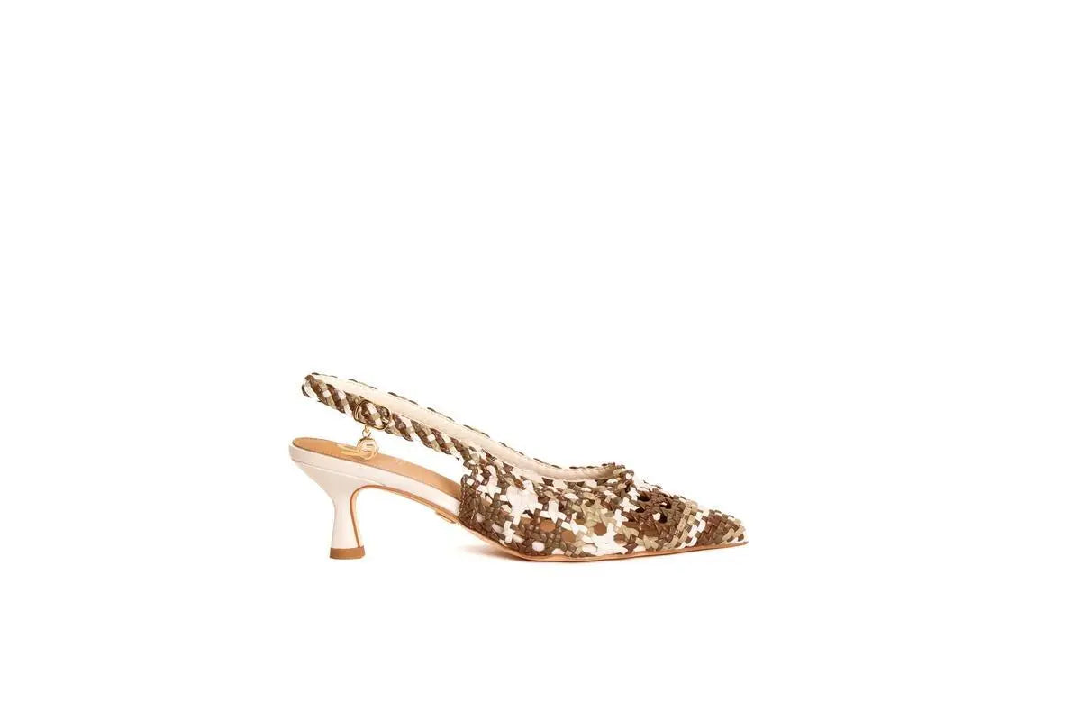 GD246 SLINGBACK INTRECCIATA CAFFE' GOLD&GOLD