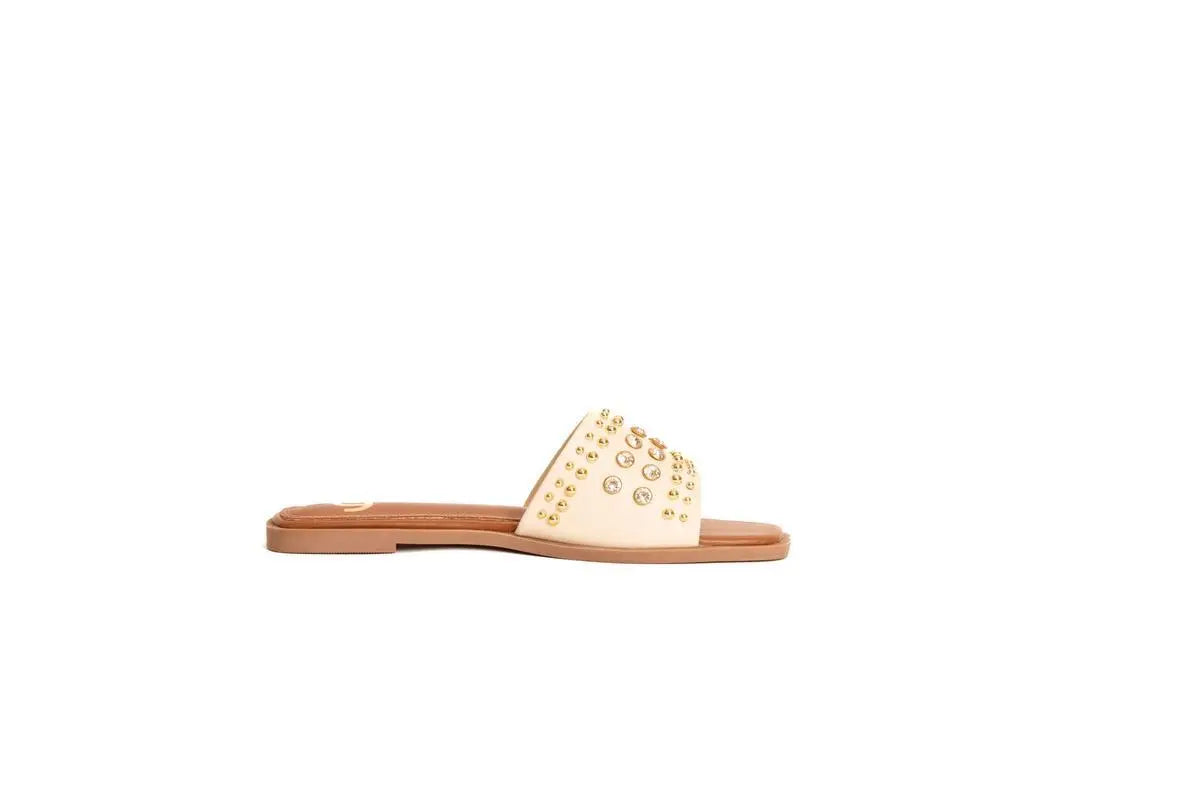 GH56 CIABATTA CON BORCHIE E STRASS BEIGE GOLD&GOLD