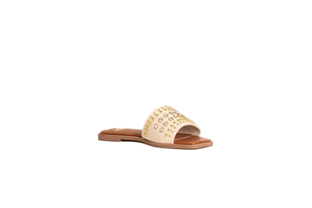 GH56 CIABATTA CON BORCHIE E STRASS BEIGE GOLD&GOLD