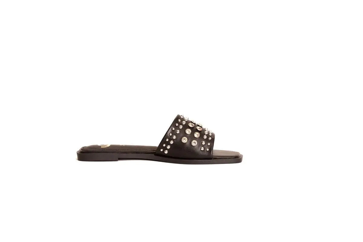 GH56 CIABATTA CON BORCHIE E STRASS NERO GOLD&GOLD