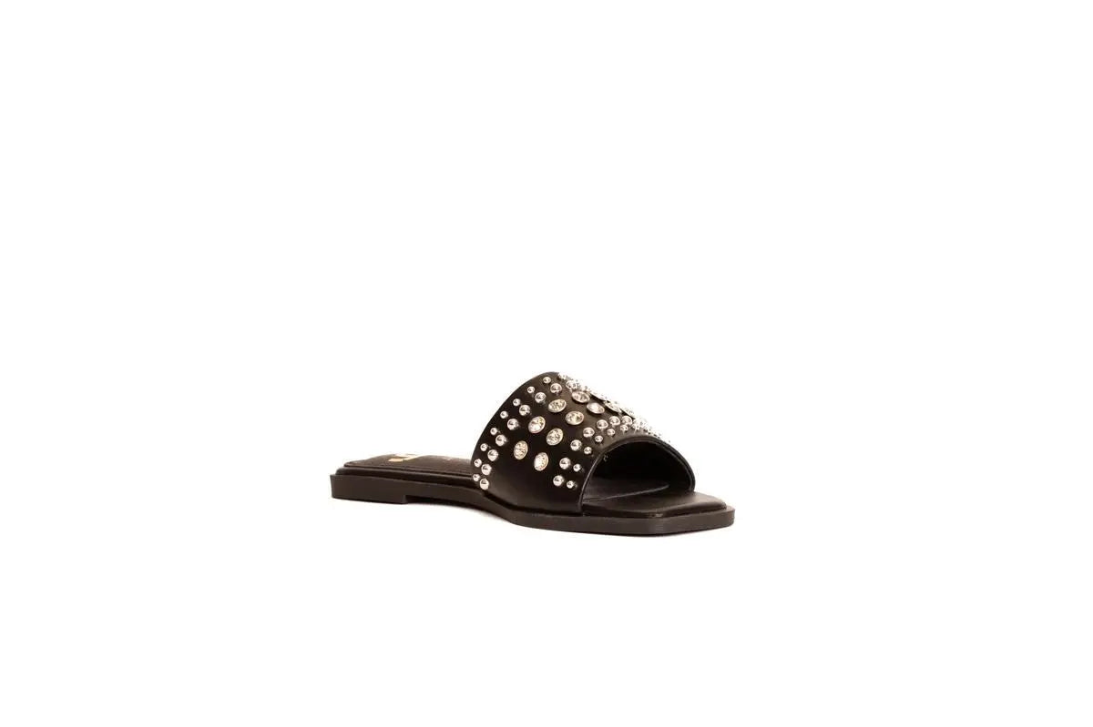 GH56 CIABATTA CON BORCHIE E STRASS NERO GOLD&GOLD