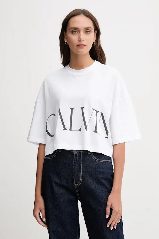 LV047D206G SS CALVIN KLEIN CROPPED GRAPHIC BIANCO CALVIN KLEIN